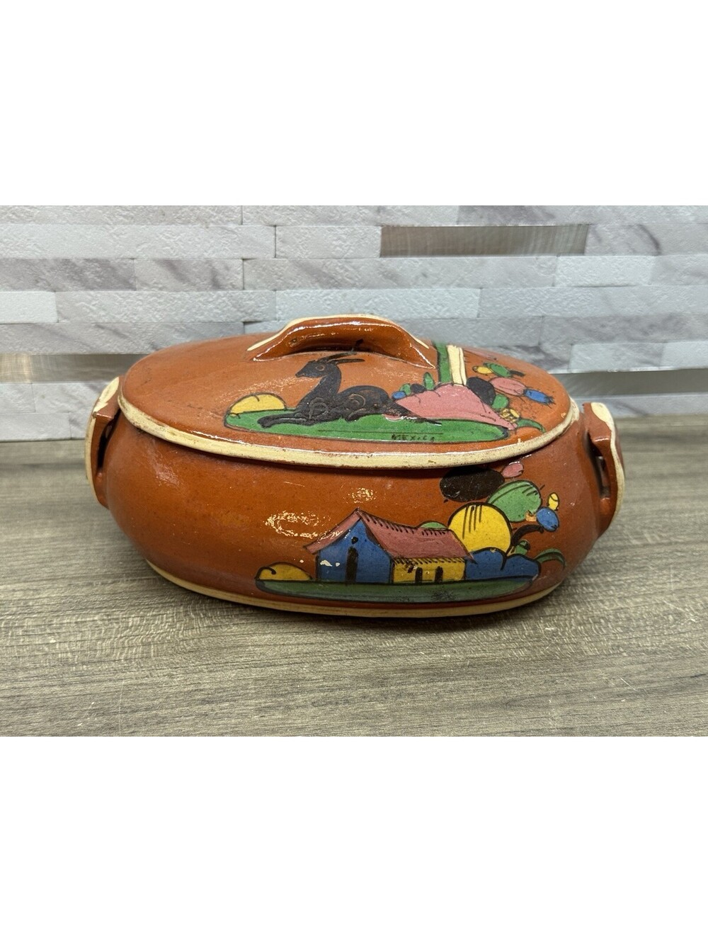 Vintage 30's/ 40's Mexican Tlaquepaque Brown Pottery Dish 8”